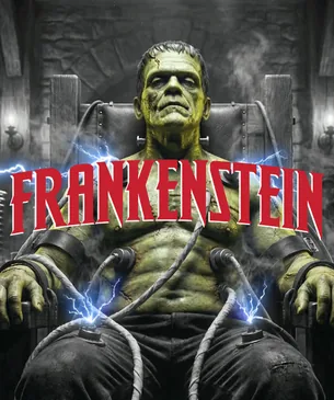 Frankenstein Resurrection poster — the creature wired to his chair — coming to Escape This Melbourne CBD in March 2027