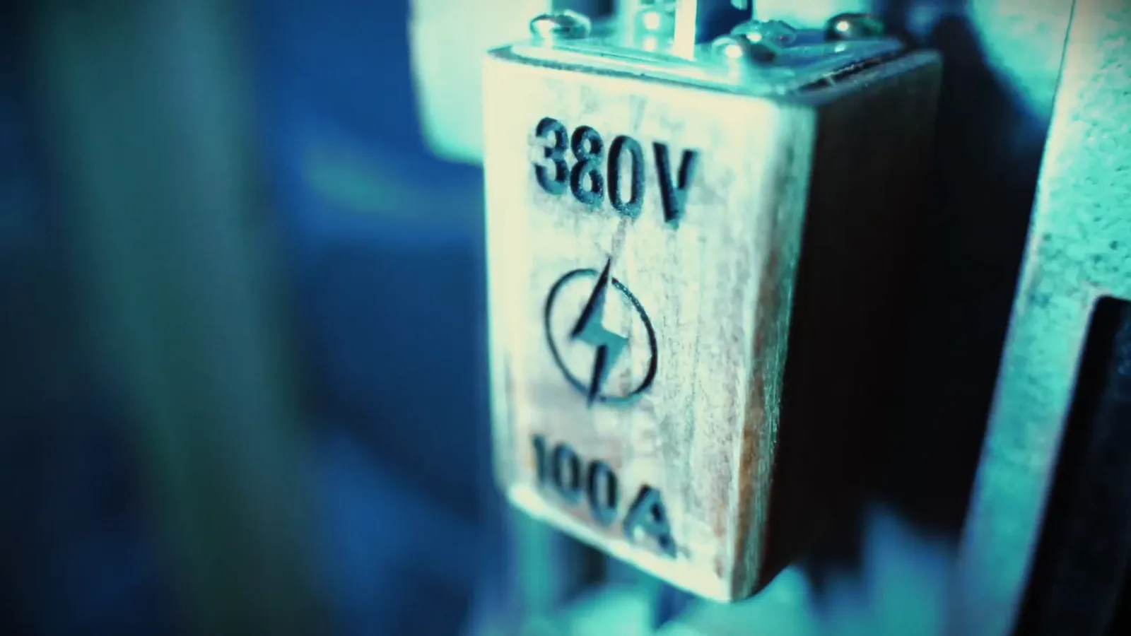 A 380-volt power switch on the wall of the Frankenstein Resurrection laboratory