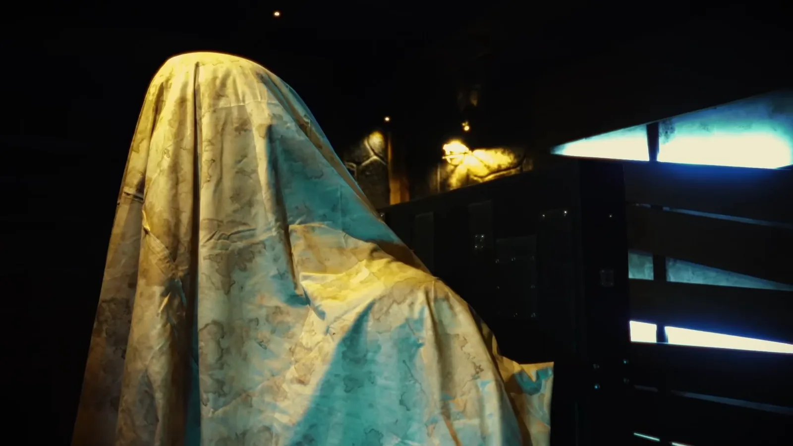 A body hidden under a stained sheet in Frankenstein Resurrection