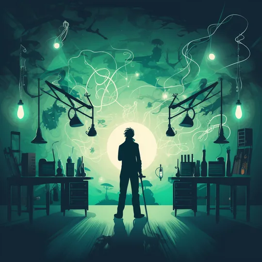 Illustration of a figure in a green-lit laboratory, for Frankenstein Resurrection at Escape This Sydney CBD